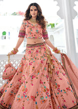 Load image into Gallery viewer, Coral Pink Heavy Embroidered Silk Lehenga