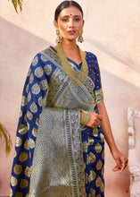 Load image into Gallery viewer, Berry Blue Woven Jacquard Silk Saree