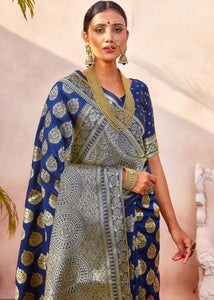 Berry Blue Woven Jacquard Silk Saree