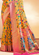 Load image into Gallery viewer, Saffron Yellow Woven Banarasi Paithani Silk Saree