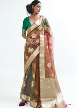 Cargar imagen en el visor de la galería, Light Brown Designer Woven Organza Silk Saree