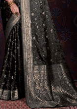 Carica l&#39;immagine nel visualizzatore Galleria,Pitch Black Zari Woven Satin Silk Saree