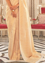 Carica l&#39;immagine nel visualizzatore Galleria,Parchment White &amp; Golden Zari Woven Kanjivaram Silk Saree with Tassels on Pallu