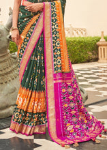 Load image into Gallery viewer, Green &amp; Pink Patola Silk Saree with Zari Border &amp; Tassels On Pallu