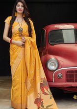 Cargar imagen en el visor de la galería, Mustard Silk Saree with Golden Zari Border