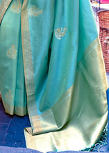 Load image into Gallery viewer, Aqua Blue Designer Wear Woven Banarasi Silk Saree