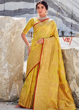 Carica l&#39;immagine nel visualizzatore Galleria,Medallion Yellow Woven Designer Silk Saree with Butti overall