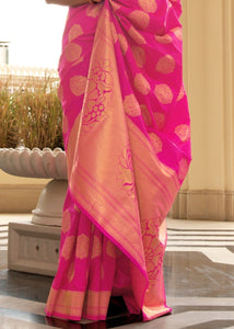 Hot Pink Woven Soft Kanjivaram Silk Saree with overall Butti work