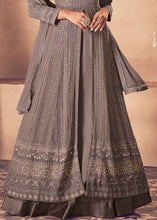 Load image into Gallery viewer, Umber Brown Georgette Front Slit Cut lehenga Suit with Embroidery work