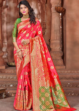 Laden Sie das Bild in den Galerie-Viewer, Peach Pink Zari Woven Soft Silk Saree with overall Butti work