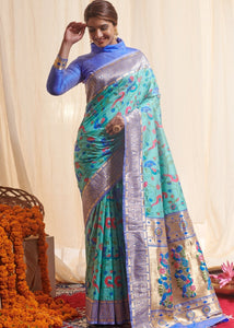 Sapphire Blue Woven Paithani Silk Saree