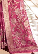 Load image into Gallery viewer, Ruby Pink Handloom Weaving Silk Saree with Floral Zari work on Pallu