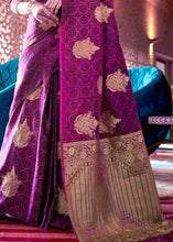 Carica l&#39;immagine nel visualizzatore Galleria,Lollipop Purple Satin Silk Saree with overall Golden Butti