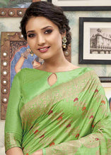 Load image into Gallery viewer, Pear Green Sequence Zari Weaving Soft Silk Saree