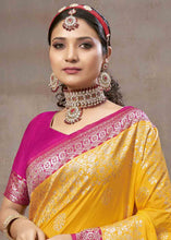 Load image into Gallery viewer, Golden Yellow Zari Woven Silk Saree with Contrast Pallu &amp; Border