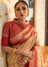Load image into Gallery viewer, Cream White South Silk Saree with all over Zari Woven Stripes