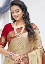 Load image into Gallery viewer, Beige Brown Zari Woven Soft Banarasi Silk Saree with overall Butti