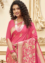 Load image into Gallery viewer, Punch Pink Designer Floral Zari Woven Banarasi Silk Saree