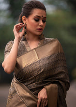 Load image into Gallery viewer, Charcoal Black Self Weaving Banarasi Silk Saree with Zari Border &amp; Pallu