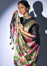Load image into Gallery viewer, Midnight Black Zari Woven Paithani Tussar Silk Saree