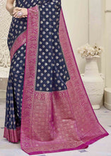 Load image into Gallery viewer, Denim Blue Zari Woven Georgette Saree with Overall Butti work