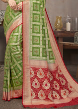 Load image into Gallery viewer, Fern Green Zari Woven Banarasi Silk Saree with Contrast Pallu &amp; Blouse