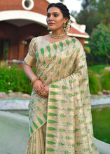Load image into Gallery viewer, Green &amp; Cream Zari Woven Floral Tussar Silk Saree