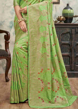 Load image into Gallery viewer, Pear Green Sequence Zari Weaving Soft Silk Saree