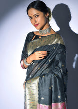 Load image into Gallery viewer, Midnight Black Zari Woven Paithani Tussar Silk Saree