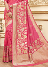 Load image into Gallery viewer, Punch Pink Designer Floral Zari Woven Banarasi Silk Saree