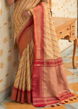 Load image into Gallery viewer, Cream White South Silk Saree with all over Zari Woven Stripes