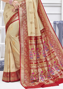 Beige Brown Zari Woven Soft Banarasi Silk Saree with overall Butti