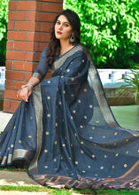 Load image into Gallery viewer, Space Blue Woven Cotton Saree with Butti Overall