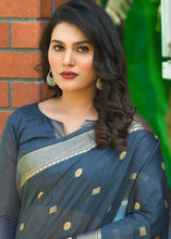 Load image into Gallery viewer, Space Blue Woven Cotton Saree with Butti Overall