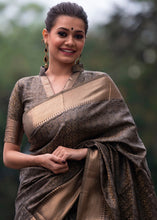 Load image into Gallery viewer, Charcoal Black Self Weaving Banarasi Silk Saree with Zari Border &amp; Pallu
