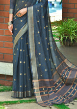 Load image into Gallery viewer, Space Blue Woven Cotton Saree with Butti Overall