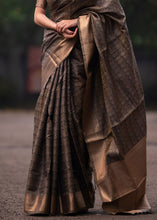 Load image into Gallery viewer, Charcoal Black Self Weaving Banarasi Silk Saree with Zari Border &amp; Pallu