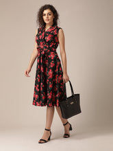 Load image into Gallery viewer, Collar with waist tie midi Dress