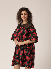 Load image into Gallery viewer, Sheer neck and flare sleeve Dress