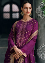 Carica l'immagine nel visualizzatore Galleria,Mardi Gras Purple Designer Woven Viscose Organza Salwar Suit with Embroidery work: Top Pick