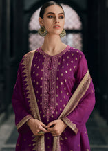 Carica l'immagine nel visualizzatore Galleria,Mardi Gras Purple Designer Woven Viscose Organza Salwar Suit with Embroidery work: Top Pick