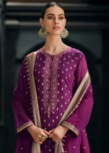 Carica l'immagine nel visualizzatore Galleria,Mardi Gras Purple Designer Woven Viscose Organza Salwar Suit with Embroidery work: Top Pick