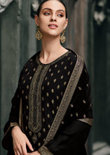Carica l'immagine nel visualizzatore Galleria,Pebble Black Designer Woven Viscose Organza Salwar Suit with Embroidery work: Top Pick