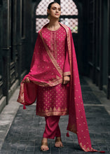 Load image into Gallery viewer, Fiery Rose Pink Designer Woven Viscose Organza Salwar Suit with Embroidery work: Top Pick