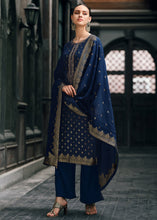 Carica l'immagine nel visualizzatore Galleria,Berry Blue Designer Woven Viscose Organza Salwar Suit with Embroidery work: Top Pick