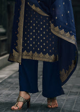 Carica l'immagine nel visualizzatore Galleria,Berry Blue Designer Woven Viscose Organza Salwar Suit with Embroidery work: Top Pick