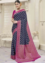 Load image into Gallery viewer, Denim Blue Zari Woven Georgette Saree with Overall Butti work