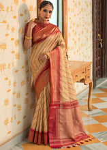Load image into Gallery viewer, Cream White South Silk Saree with all over Zari Woven Stripes