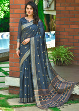 Load image into Gallery viewer, Space Blue Woven Cotton Saree with Butti Overall