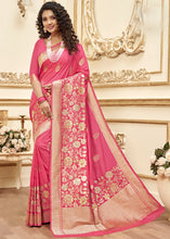 Load image into Gallery viewer, Punch Pink Designer Floral Zari Woven Banarasi Silk Saree